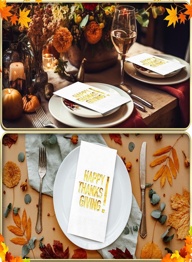 Hallswl 100pcs Thanksgiving Cocktail Napkins,Disposable Napkins with Happy Thanks Giving Gold Foiled,Fall Dinner Guest Paper Hand Towels for Autumn Harvest Thanks Theme Party Decorations,7.9 * 4.3inch - Image 4